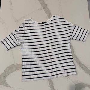 Jacob Short Sleeve Striped White/Navy Blue Shirt Women's Medium Nautical Sailor